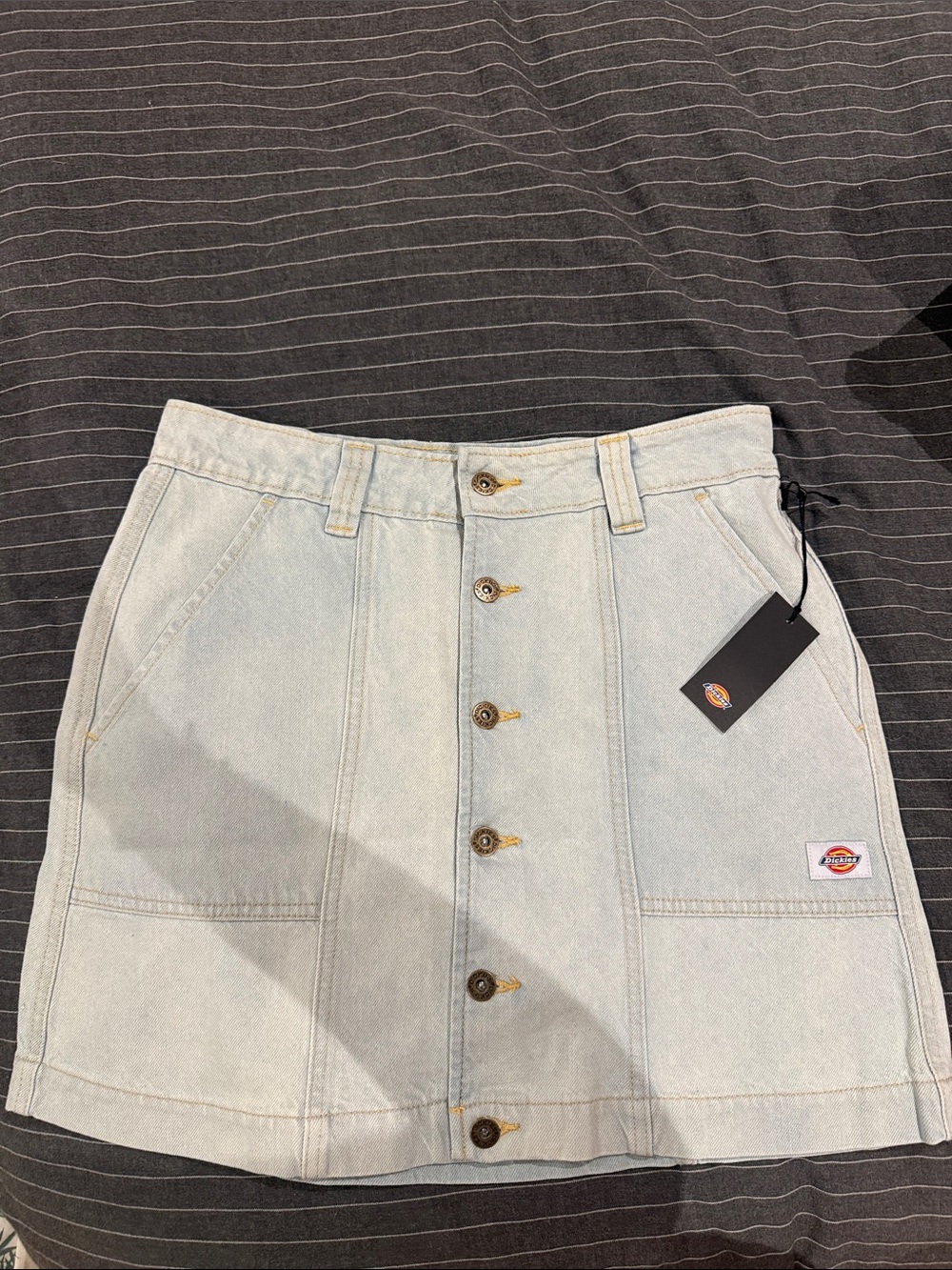 Dickies Light Blue Button-Front Denim Mini Skirt